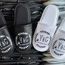 Load image into Gallery viewer, Personalized event slippers for birthdays, bachelorette and celebrations