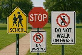 Precaution signs made of sheet metal or coroplast – durable material