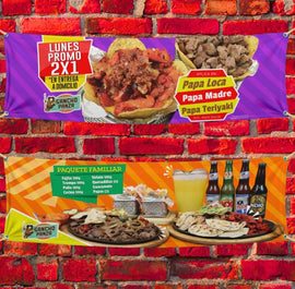 Restaurant banner with custom menu print for food business use
