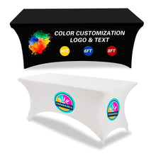 Load image into Gallery viewer, Custom stretch tablecloth printed with logo for events, expos or promotions
