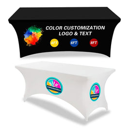 Custom stretch tablecloth printed with logo for events, expos or promotions