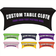 Load image into Gallery viewer, Custom stretch tablecloth with logo print for expos, business events and trade shows