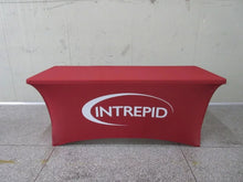 Load image into Gallery viewer, Stretch tablecloth custom made with your logo for conferences or promotional events