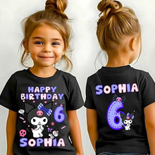 Load image into Gallery viewer, Custom Kuromi birthday shirt – Playera de cumpleaños Kuromi personalizada para fiestas