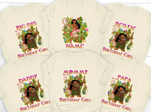 Load image into Gallery viewer, Playera de cumpleaños Moana personalizada – Custom Moana birthday shirt for girls and parties