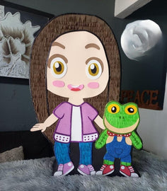 Pinata Lara CApos / Piñata 2D personalizada de niña con rana – Piñata infantil