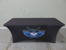 Load image into Gallery viewer, Personalized stretch spandex tablecloth for trade shows, events and special celebrations