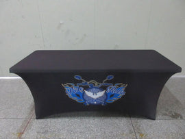 Personalized stretch spandex tablecloth for trade shows, events and special celebrations