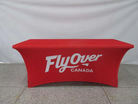 Personalized stretch spandex tablecloth for trade shows, events and special celebrations