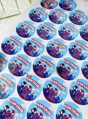 Custom circular sticker sheets with your logo, name or unique design